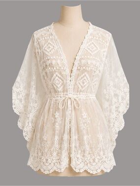Mustard Seed Cream Lace Kimono Cover Up